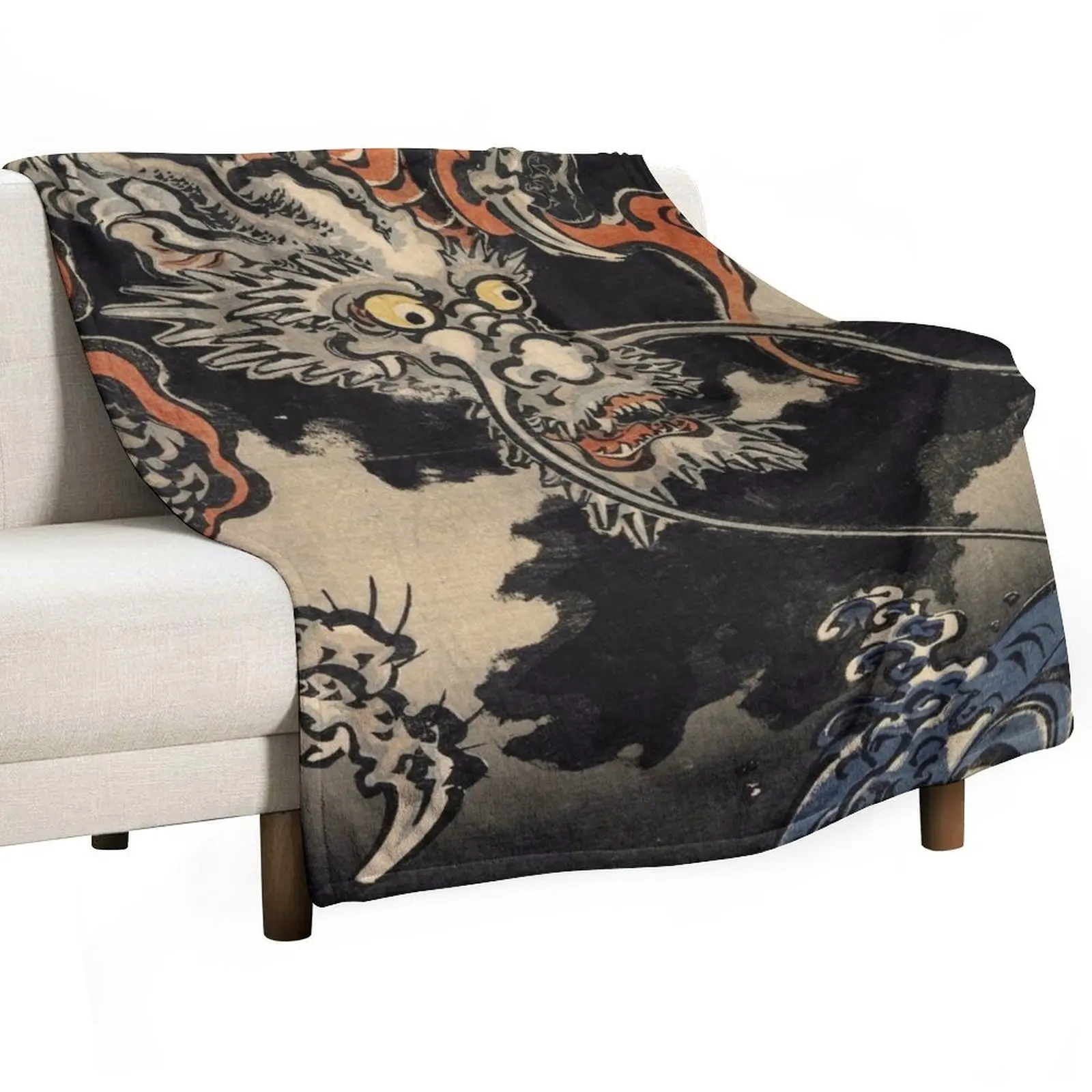 

Utagawa Kuniyoshi - Dragon and Waves Throw Blanket Extra Large Throw Retros Travel Blankets