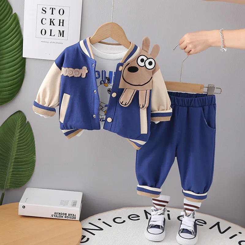 

Toddler Outfits 2023 Spring Autumn Baby Boy Clothes Free Shipping Casual Cartoon Dog Cardigan Coats + T-shirts + Pants Kids Set