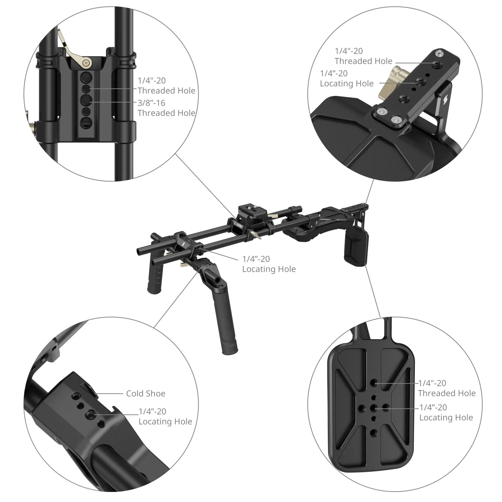 Smallrig Kit Rig bahu, versi klasik dapat disesuaikan desain multi-posisi dengan beberapa lubang berulir untuk Sony/Canon/Panasonic