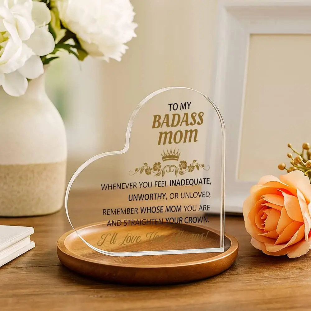 هدية شخصية من الأكريليك على شكل قلب للأم، وعيد الأم، وعيد الميلاد، وديكور المكتب #3