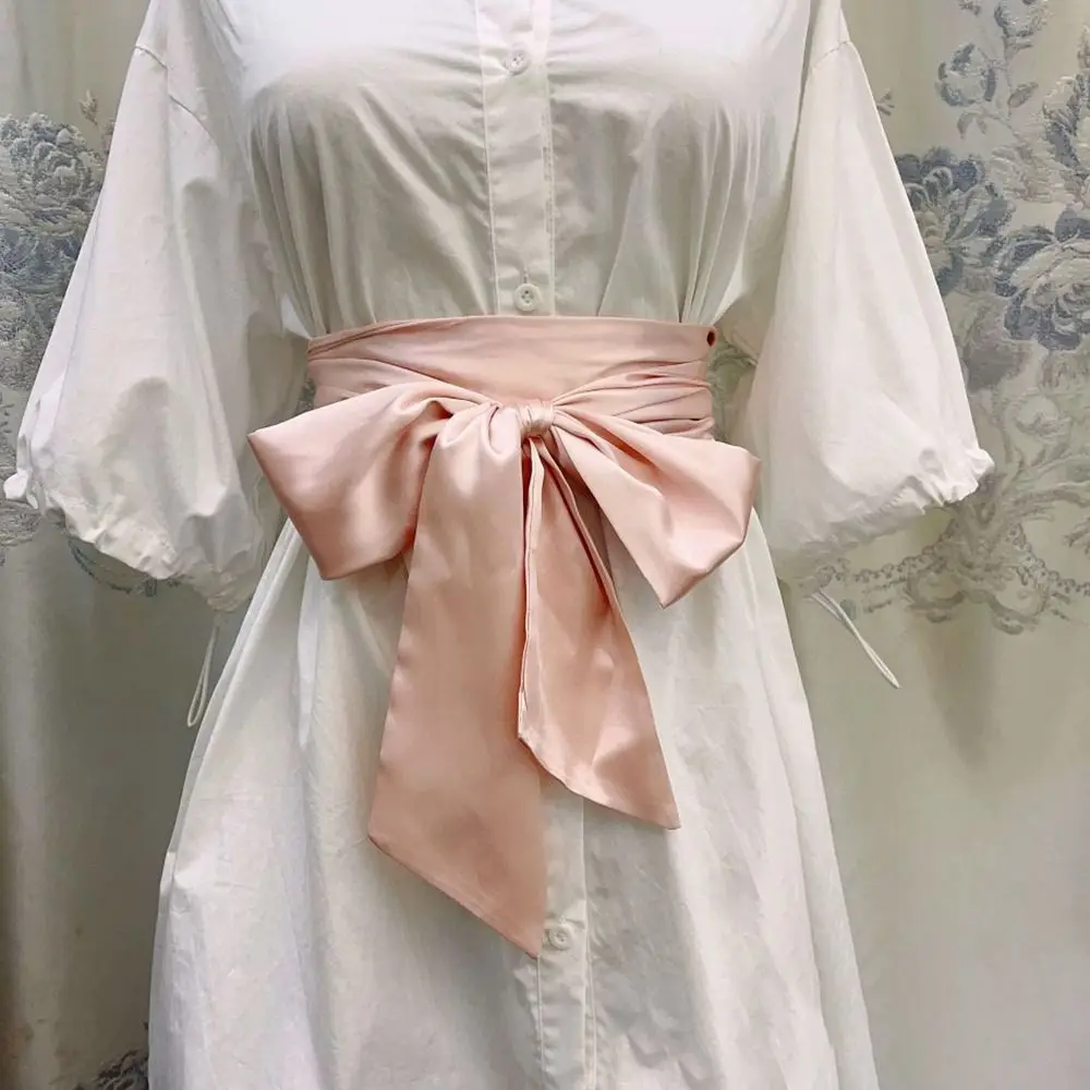 Satin Silk Bow Corset Waist Belt Wide Decorative Bowknot Fabric Ribbon Cummerbunds DIY Waist Bands For Women Lady Girl Bridal image 5
