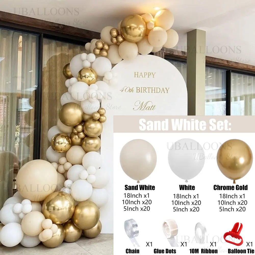 Sand White Chrome Gold Balloons Arch Metallic Gold White Sand Balloons Garland for Boho Baby Shower Birthday Wedding Party Decor