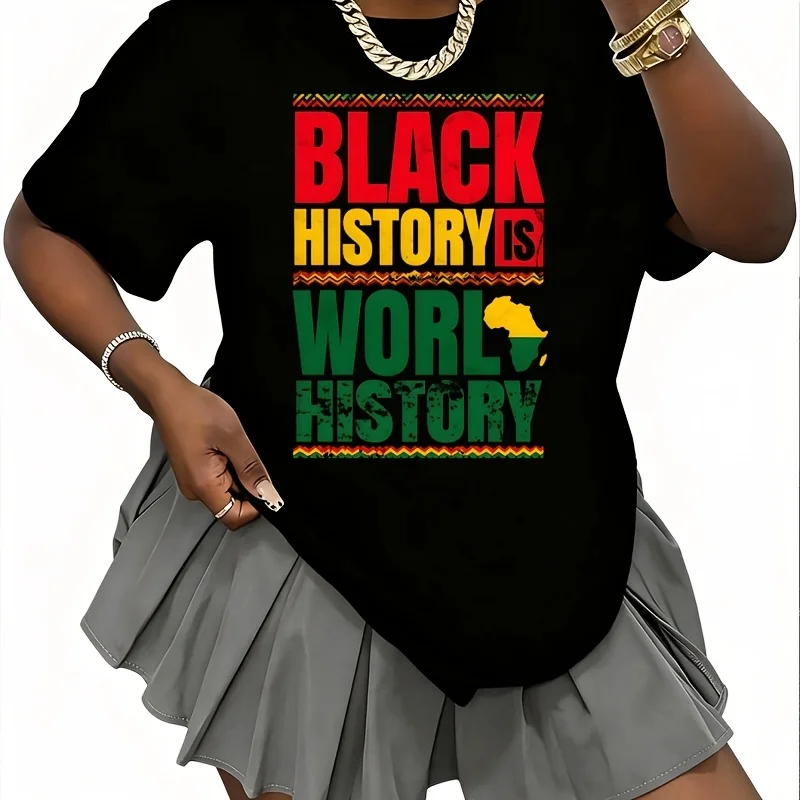 Black History Is World History Women's 100% Cotton T-Shirt Fun Print Short Sleeve Top Casual Round Neck Tee S-5Xl