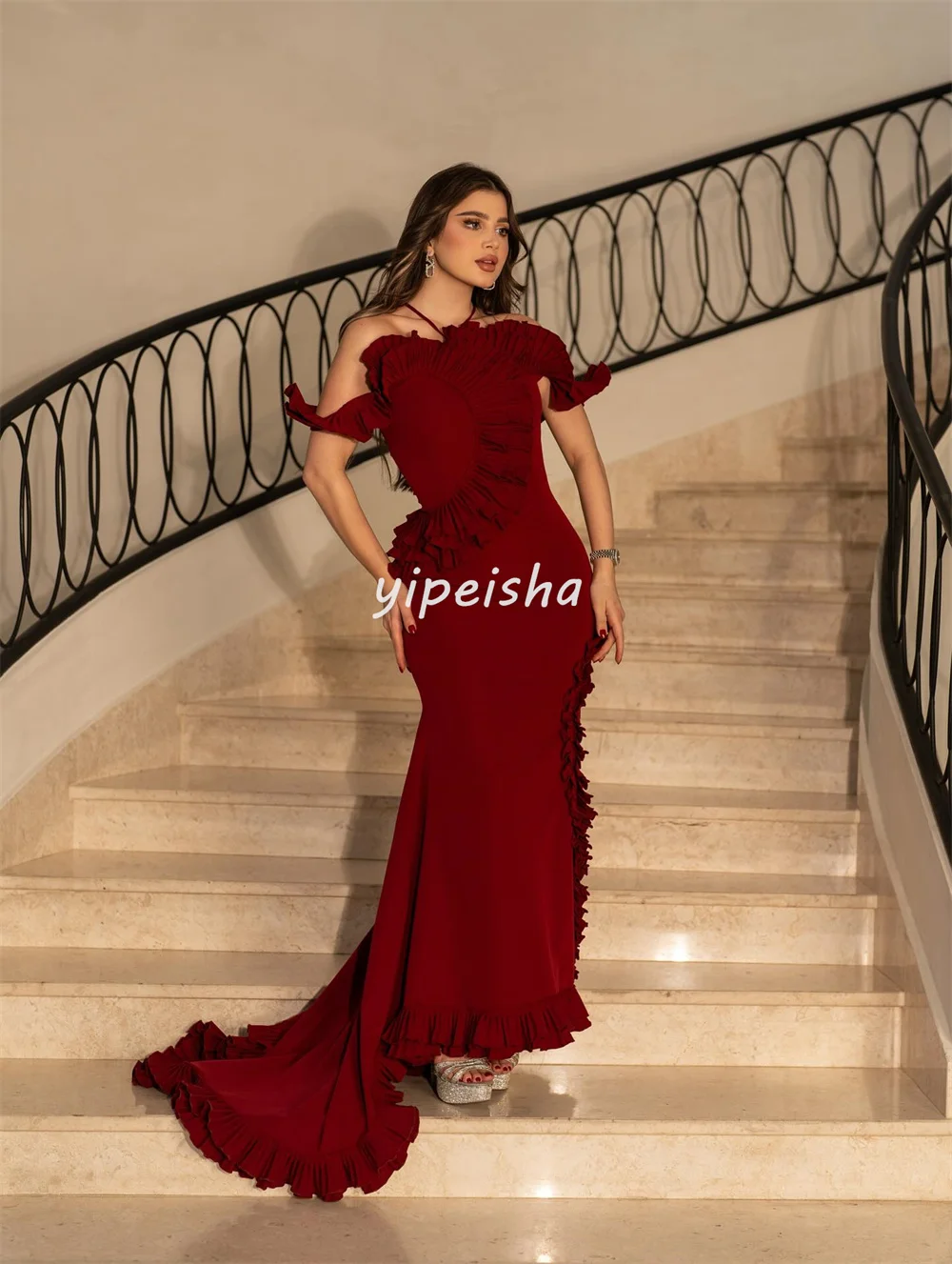 Customized High Quality Fashion Jersey Ruched Mermaid Off-the-shoulder Long Dresses Bespoke Occasion Dresses Elegant Classic