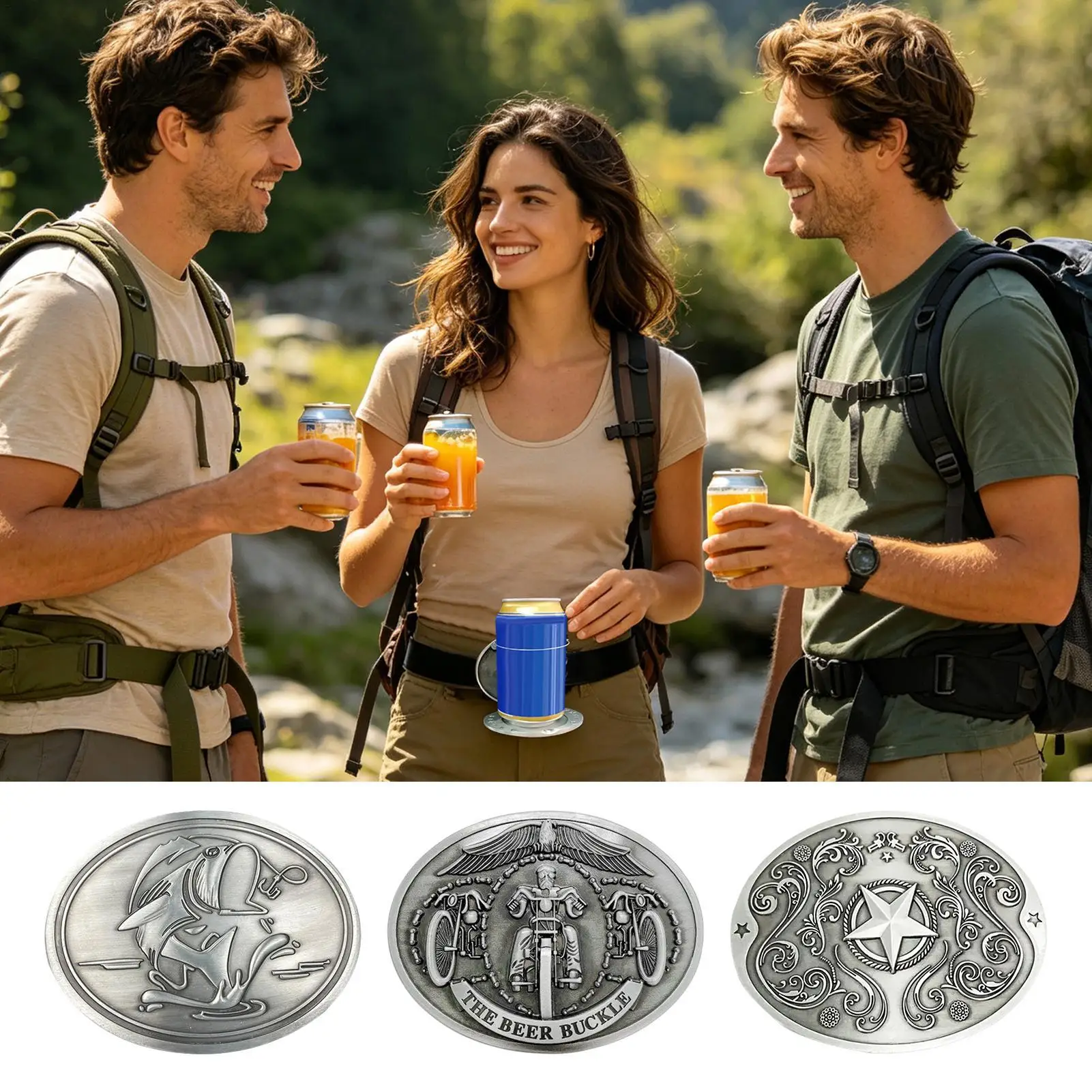 Hands Free Portable Metal Beer Belt Buckle Soda Can Clip for Men Women, Party Camping Picnic Events ﻿