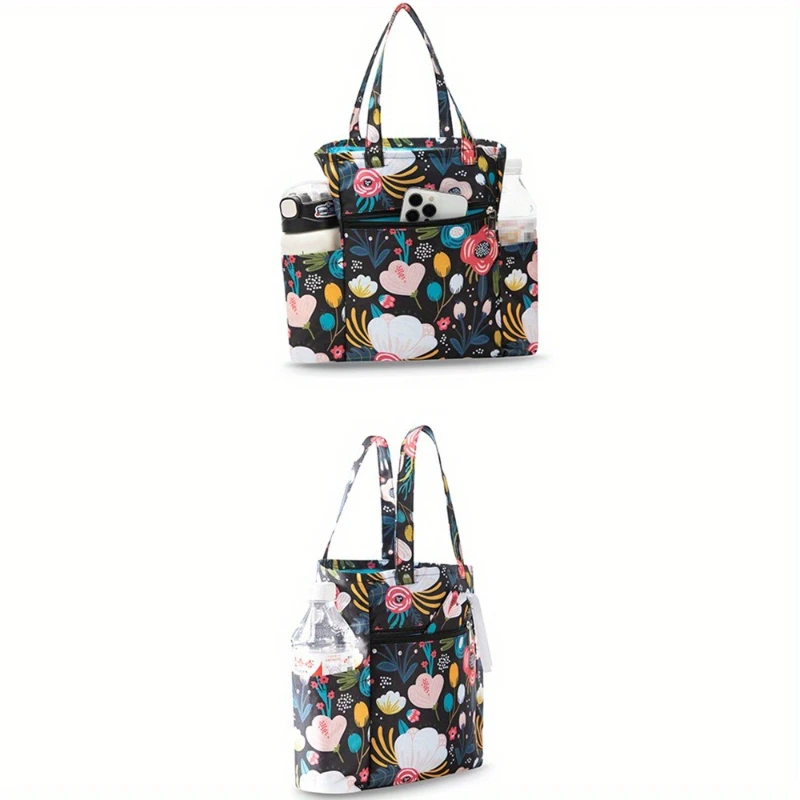 حقيبة حمل مطبوعة ملونة، متعددة الأقسام وجيب جانبي للأكواب، حقيبة يد للتسوق والسفر #2