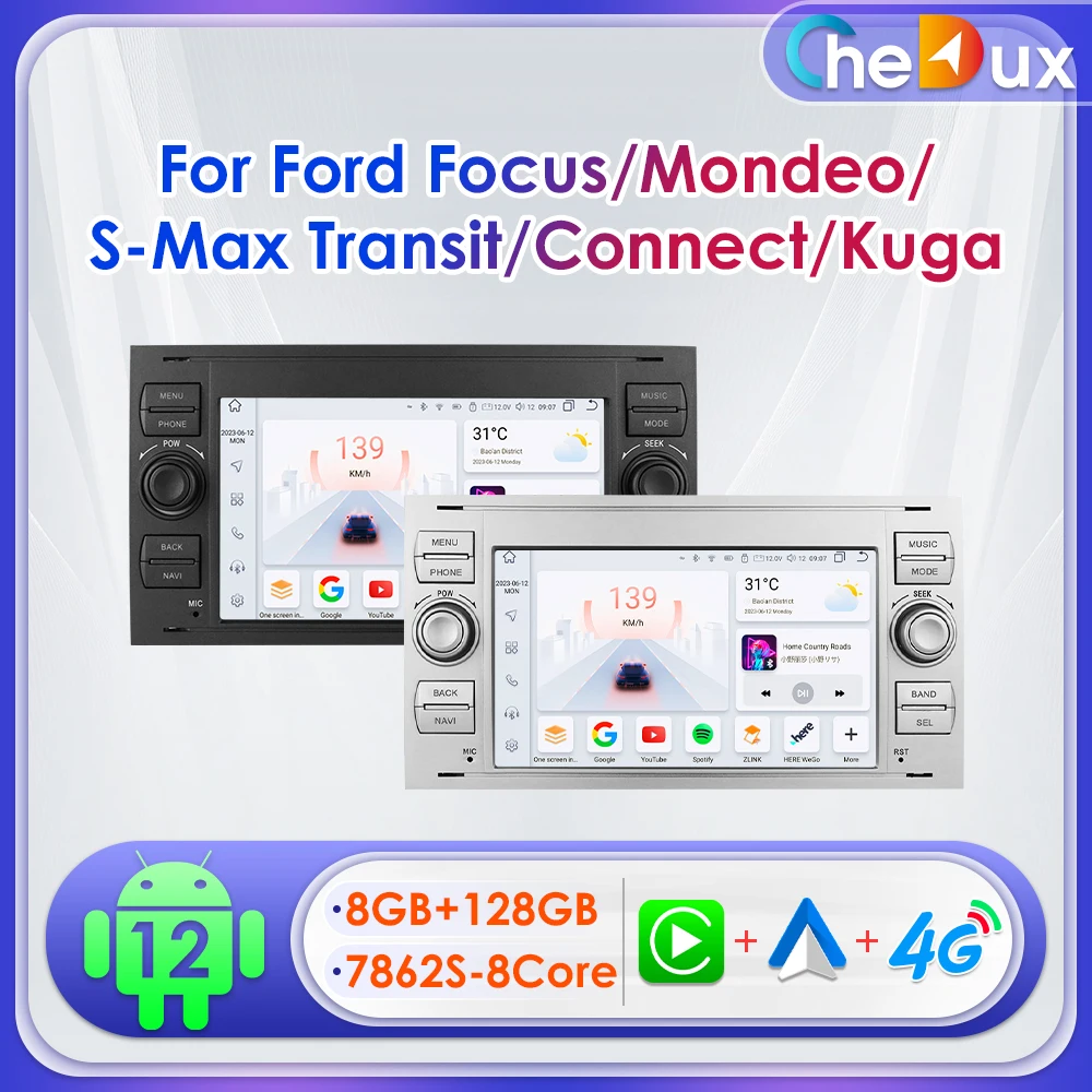 Chedux 7inch Android Auto Car Radio for Ford Focus Kuga MK2 Mondeo S/C Max Fiesta Fusion 4G BT CarPlay DSP RDS GPS Navigation