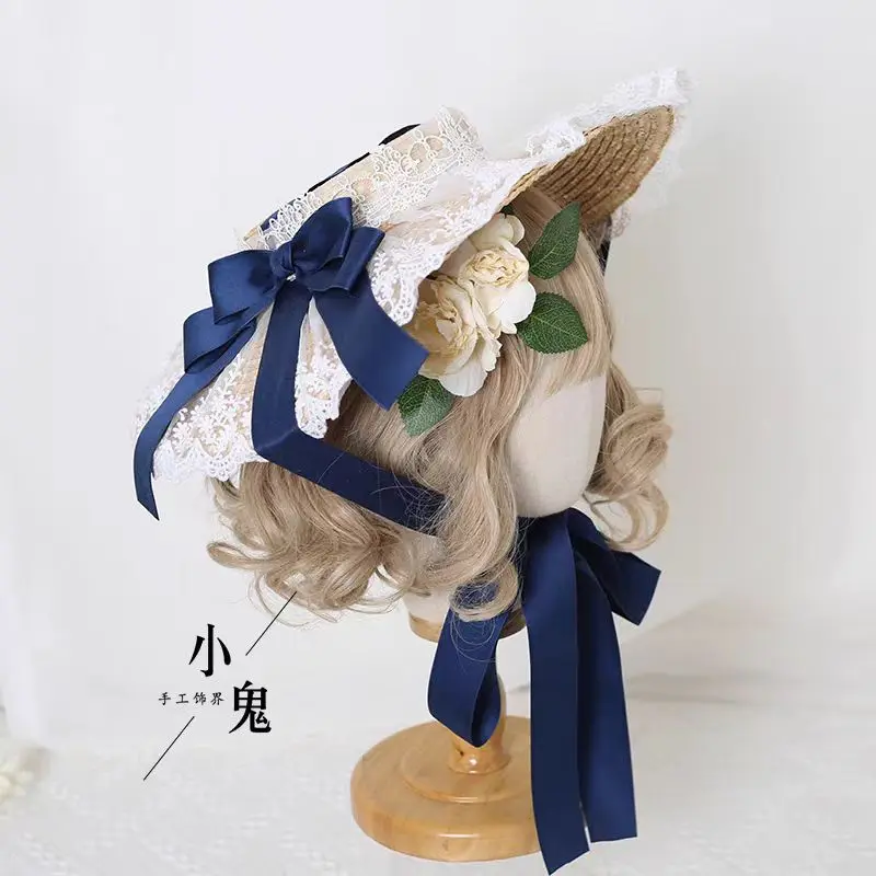 Elegant Little Top Hat Lolita Lace Straw Hat Beautiful Flower Headwear