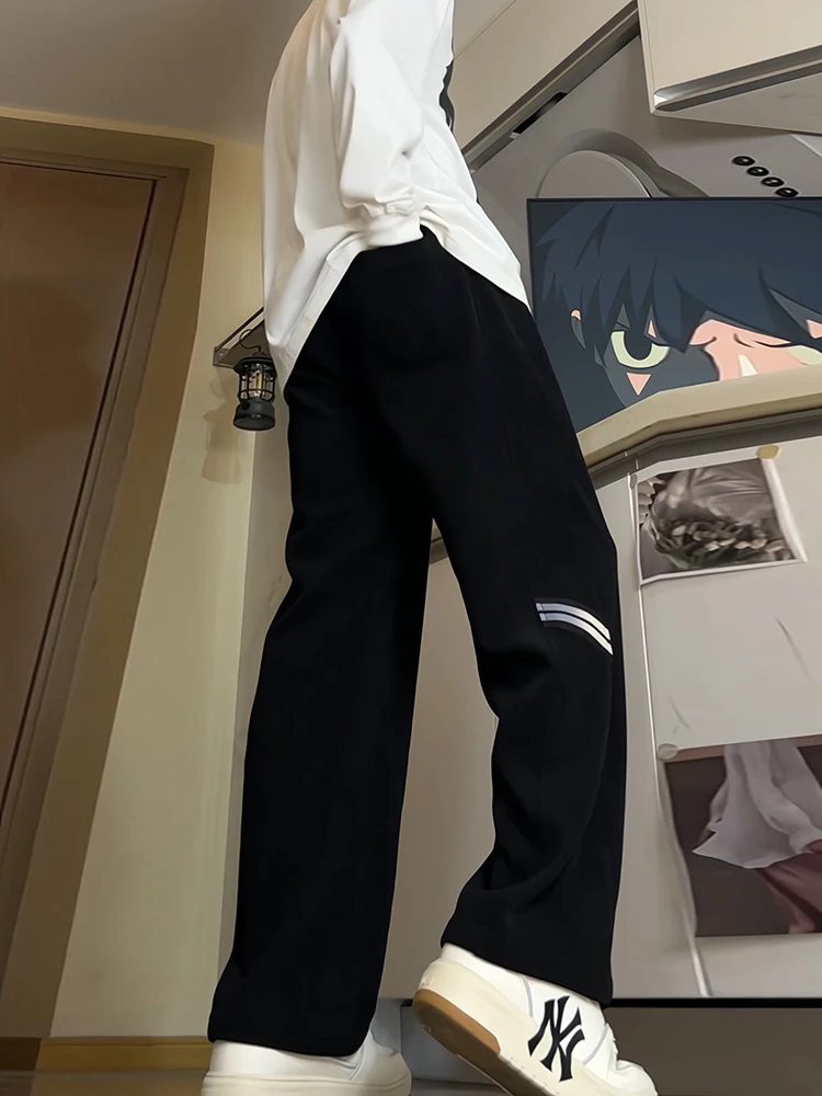 

Мужские спортивные брюки прямого кроя, повседневные, из плотного материала, с двойной полосой, свободного кроя, для весны и осени...