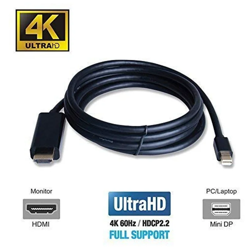 0.2m 1.8m 4K Mini DP to HDMI-Compatible 4K@60Hz DisplayPort to HD M/F Cord, Thunderbolt 2 Cable for Old Mac Air/Pro,