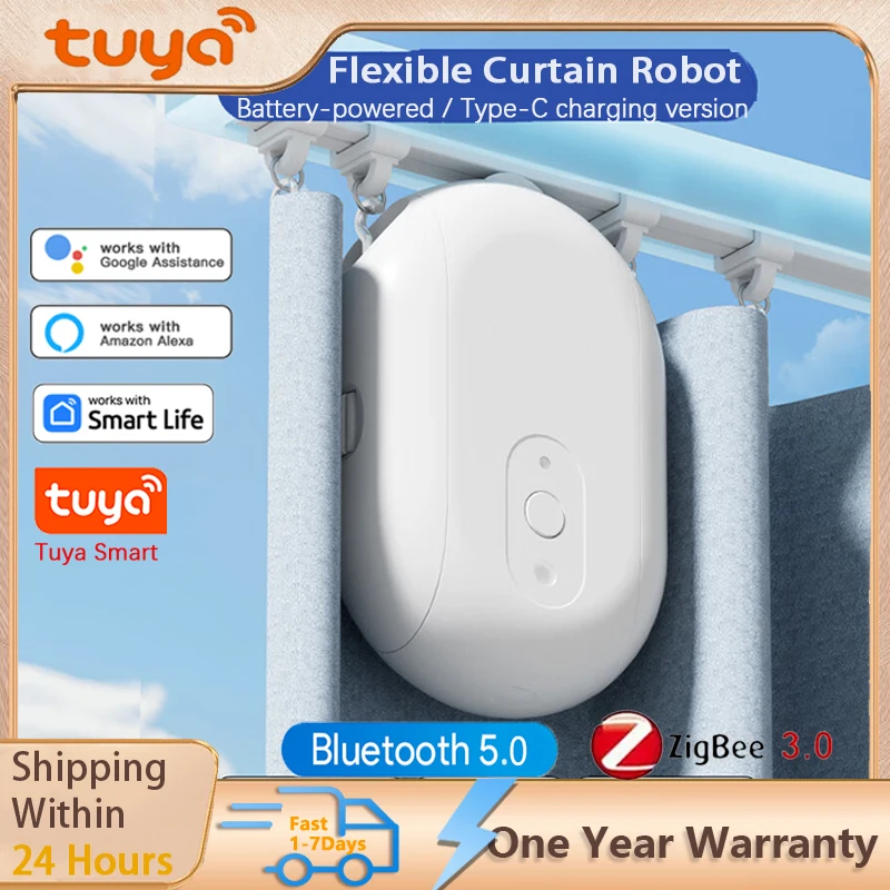 Tuya Smart Curtain Pusher Robot Zigbee/Bluetooth Track Curtain Robot Tuya App/Siri Alexa Voice Control Two Optional Accessories