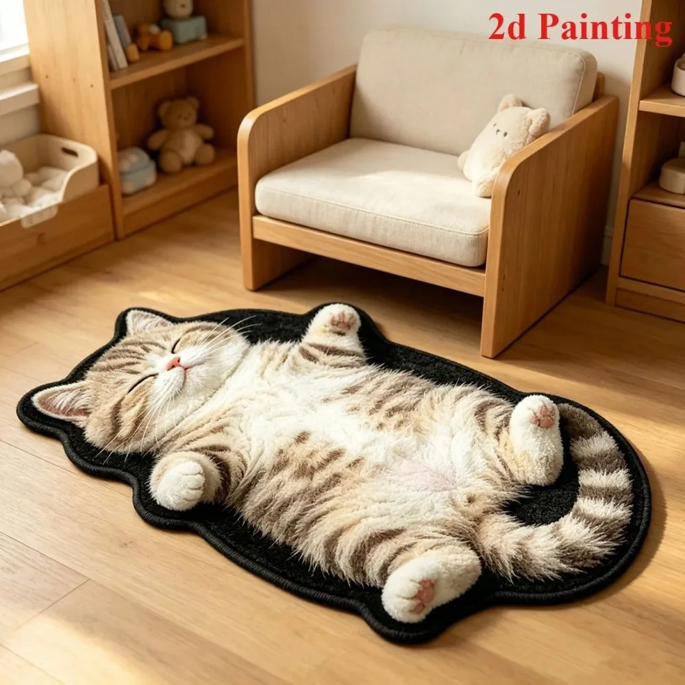 VIKAMA Cute Animal Doormat, Silver Shorthair Cat Pattern Non Slip Oilproof Rug for Bedroom Home Floor Decor