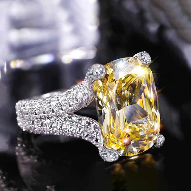 Huitan Gorgeous Yellow Cubic Zirconia Rings for Women Luxury Elegant Wedding Anniversary Party Lady Accessories Fashion Jewelry