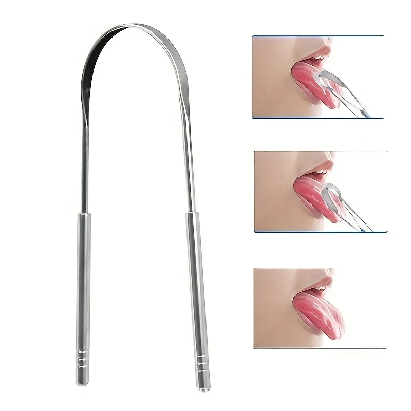 Stainless Steel Tongue Scraper Set with Portable Case Odorless, Oral Care Tool for Fresh Breath Tongue Cleaning Plate