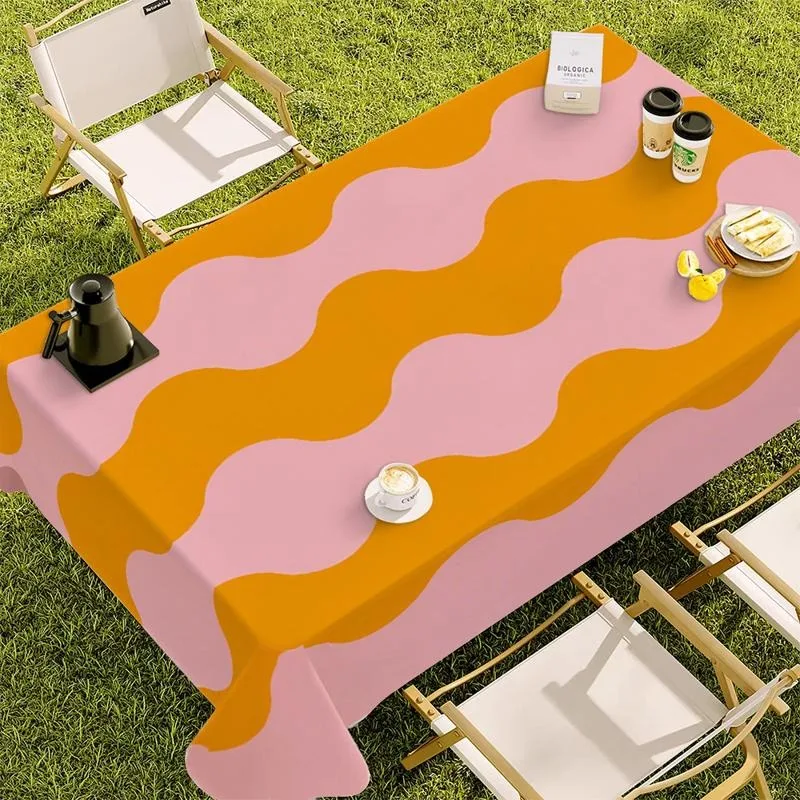 Polyester material, alternating pink and orange wave patterns, multiple specifications available, atmosphere creating effect