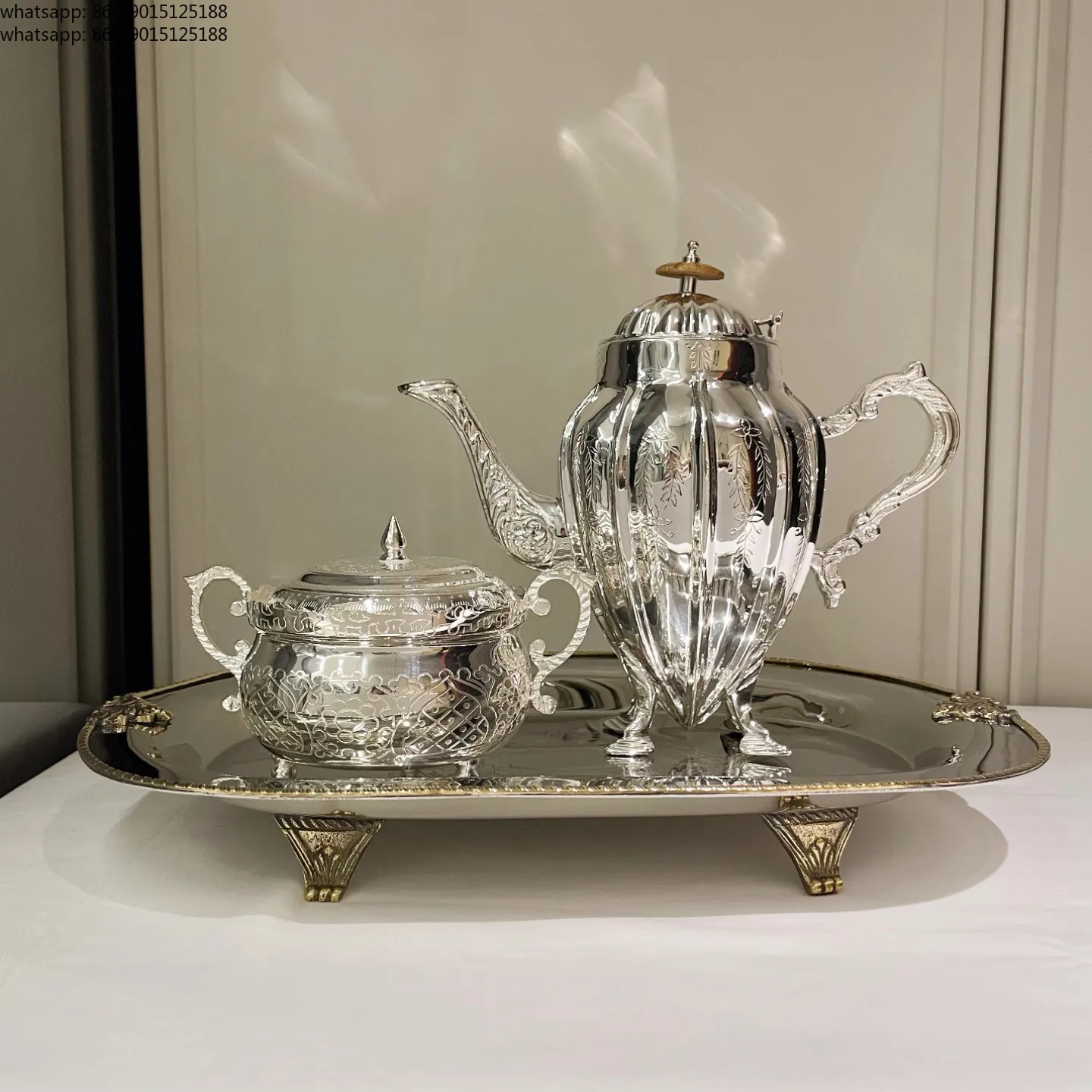 European retro carved brass cold kettle coffee pot teapot restaurant model room jewelry ornament