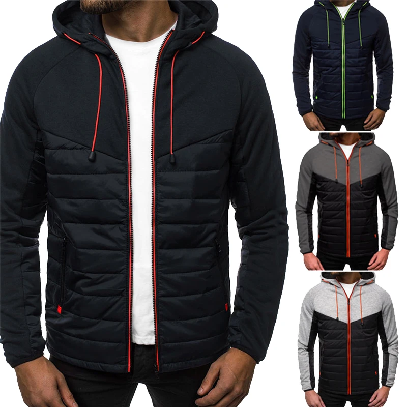 

Autumn Winter Mens Hooded Jackets Warm Windbreaker Fashion Male Windbreaker Zipper Patchwork Fashionable Hoodie Jacket