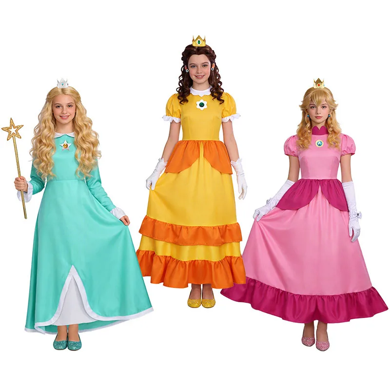 

2026 New Anime Cosplay Series Princess Peach Pink Dress Outfit Halloween Costume Full Set Rosalina Princess For Children Woman