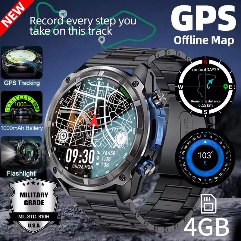 

2025 военные GPS-карты, умные часы, 4 ГБ памяти, видеоплеер, 1000 мАч, спорт на открытом воздухе, фитнес, мужские водонепроницаемые умные часы для плавания