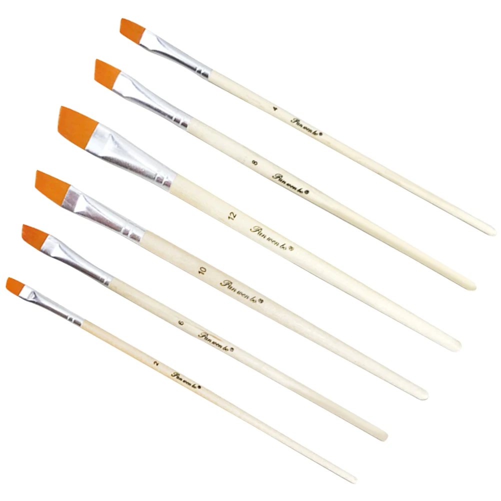 

6 Pcs Watercolor Brushes Painting Drawing Tools Bamboo Handle Nylon Bristles Kids Adults Versatile Acrylic Oil