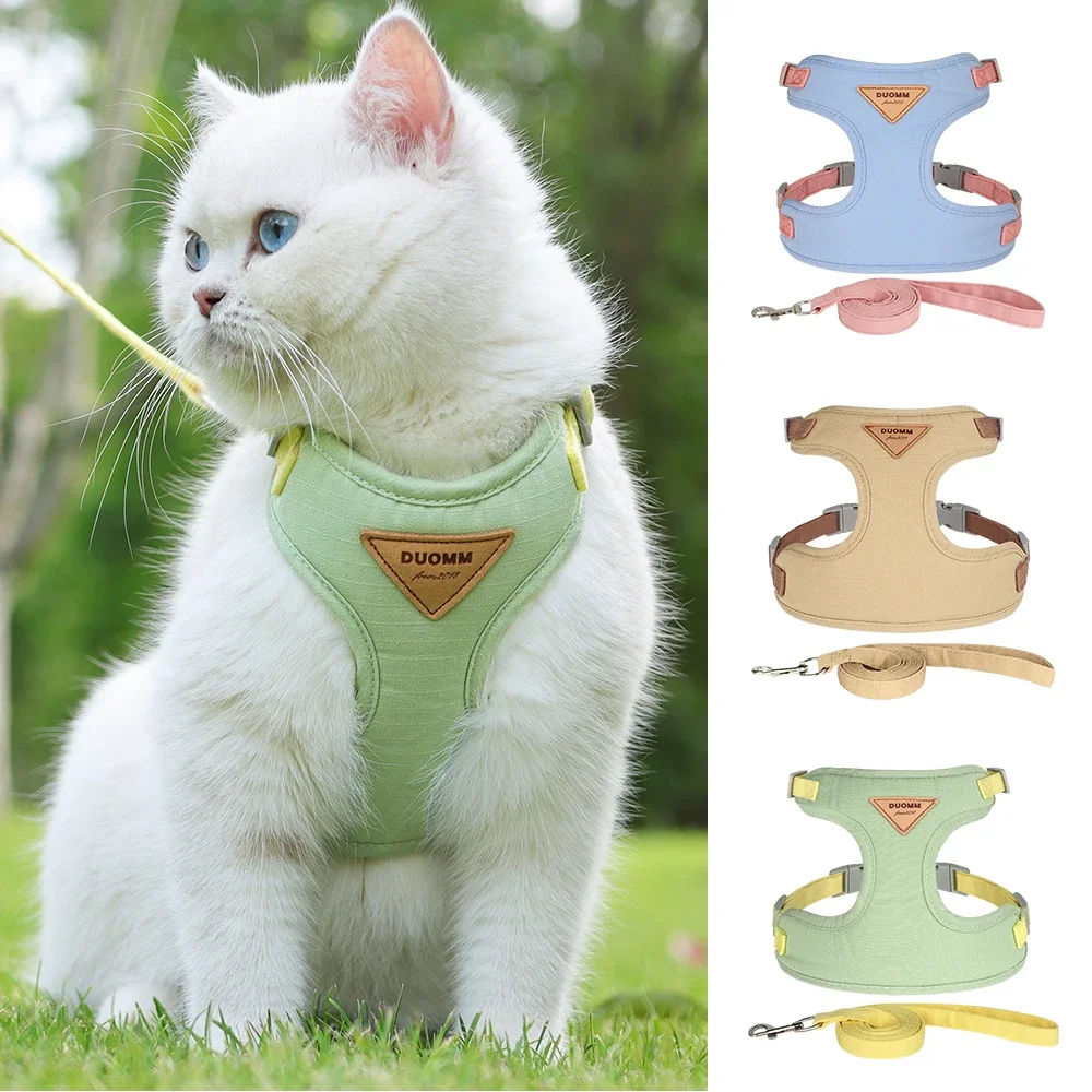 

Soft Suede Fabric Cat Harnesses Vest Lead Four Color Breathable Nylon Mesh Dog Harness Leash Set for Small Medium Pets Dogs Cats