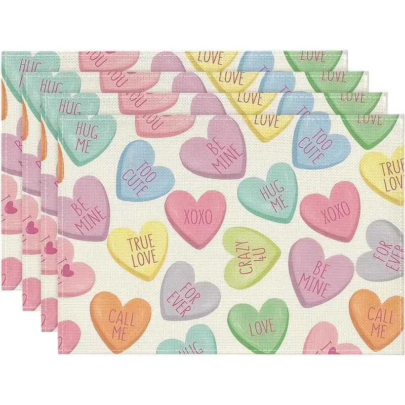 VIKAMA Linen Placemats 4PC, Cute Winter Holiday Print Non-slip, Christmas Dining Table Decor