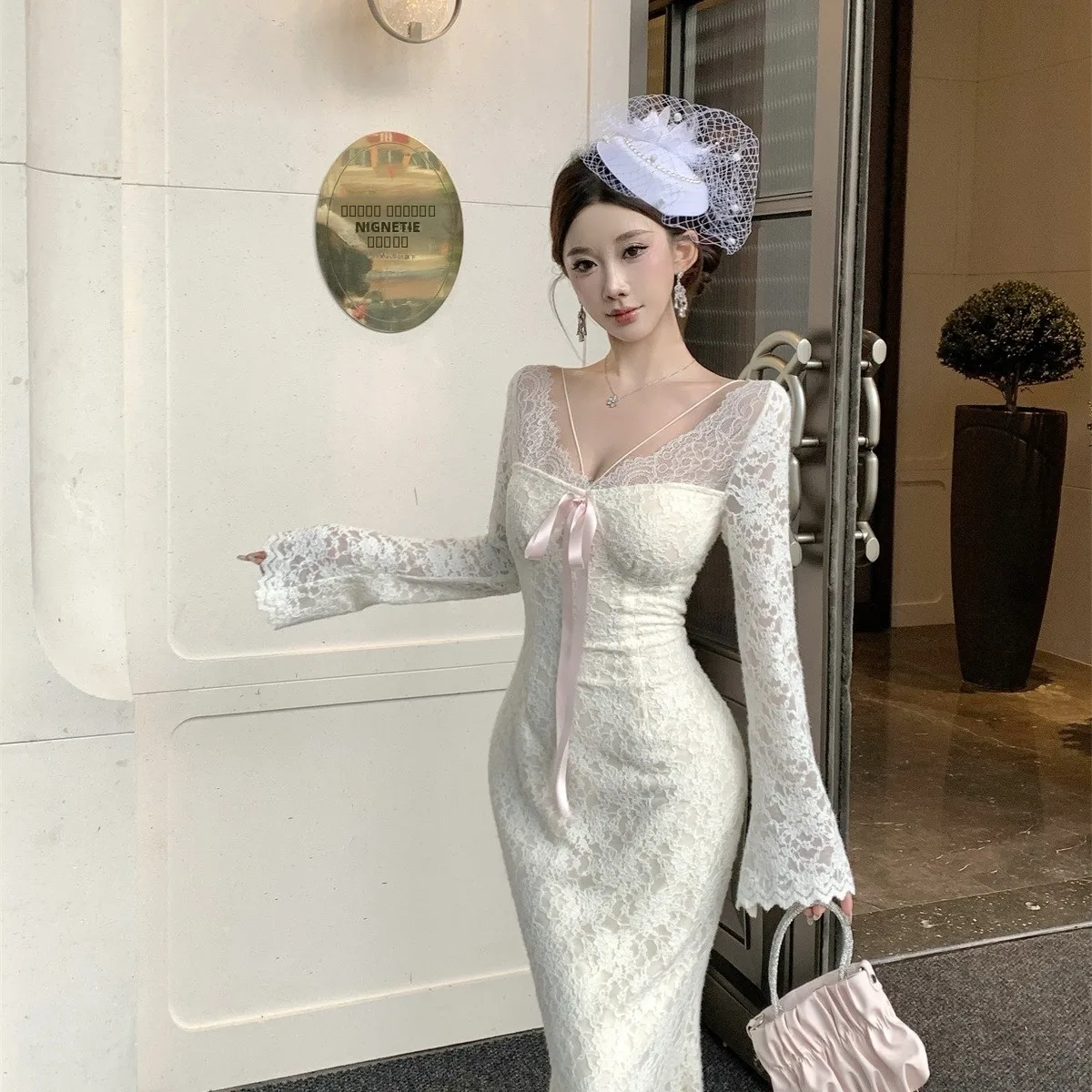 مثير V-Ne طويل Sve الدانتيل الدكتور التخسيس Fi الذيل تنورة عالية الخصر الخريف الشتاء جديد Sle الحلو Sle النسيج الآخر... #1