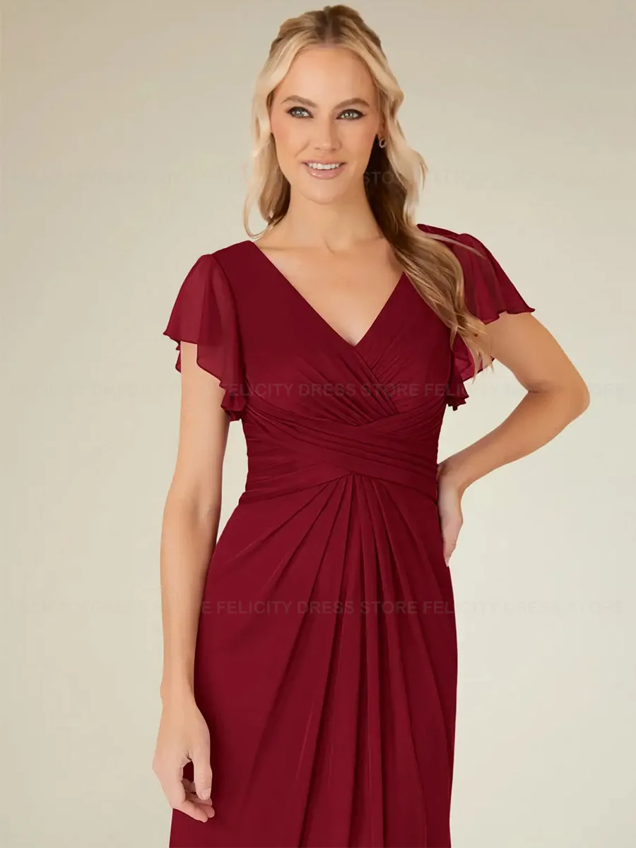 فساتين أم العروس البسيطة المخصصة 2025 على شكل حرف a على شكل حرف v مطوي فستان رسمي لحفلات الزفاف للضيوف رداء Invitée Mariage