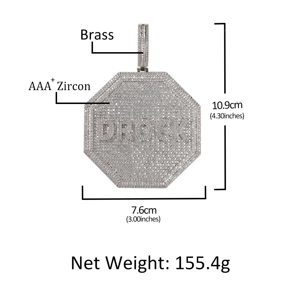 TBTK Octagon Nameplate Pendant Necklace for Men Iced Out Round CZ Stones Pendant Charms Fashion HipHop Jewelry for Gift