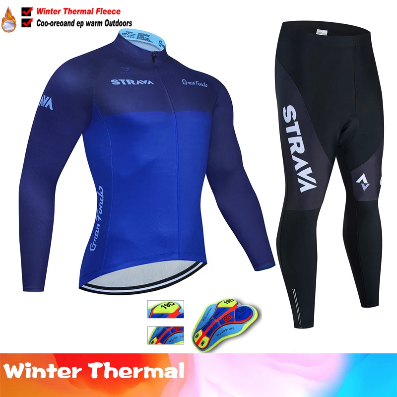 STRAVA Winter Bicicleta Set Outdoor Thermal Fleece Cycling Clothing Road Bike Shirt MTB Jersey Bicycle Uniform Roupa Ciclismo