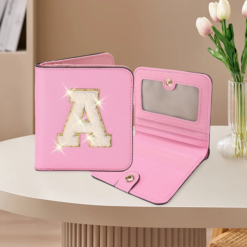 Женский кожаный двойной кошелек, классический кошелек с вышивкой букв, кошелек, держатель для кредитных карт, органайзер