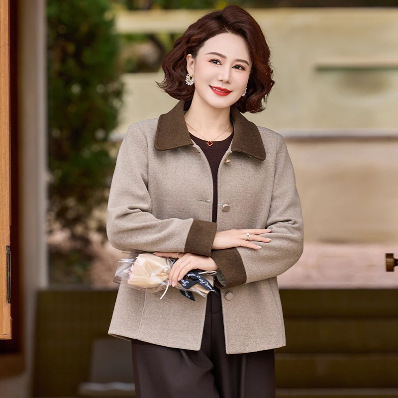 

Spring Faion Woolen Coat ort Sle for Middle-Aged Women Warm Lightweight Polyester Fiber Casual Loose Fit Cardigan