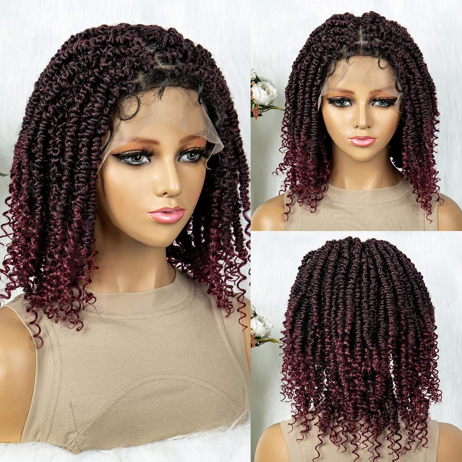 Twisted Synthetic Braided Wigs with Baby Hair Curly End 9x6 Lace Frontal Braids Wigs for Black Women Lace Frontal Wig Women