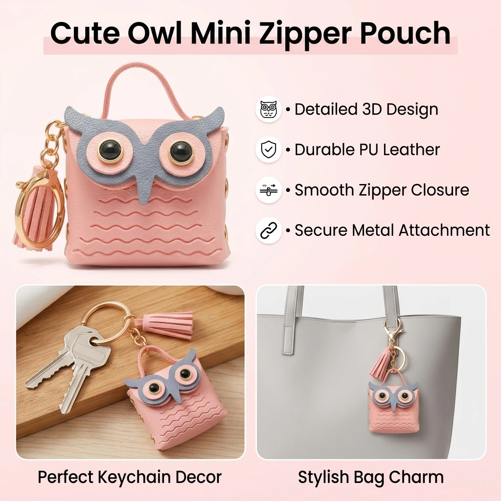 Travel Accessories Coin Purse Mini Zipper Pouch for Daily Use Cute Owl PU Leather Keychain Wallet Portable Small Bag Gift