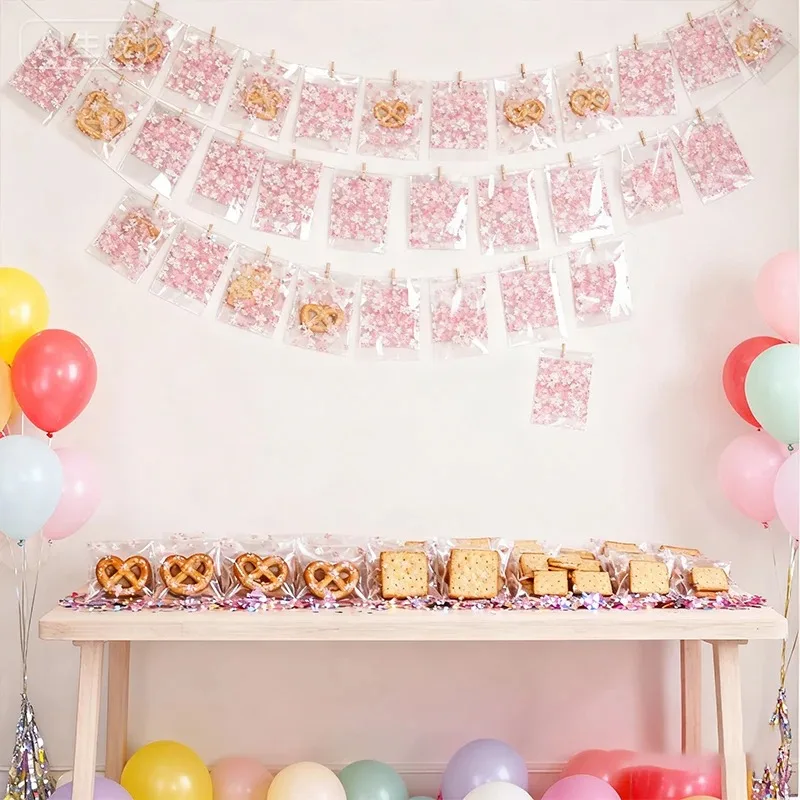 100pcs Daisy-printed Plastic Bag Transparent OPP Self-adhesive Candy Gift Bags Suitable for Biscuits Baking Food Party Favors