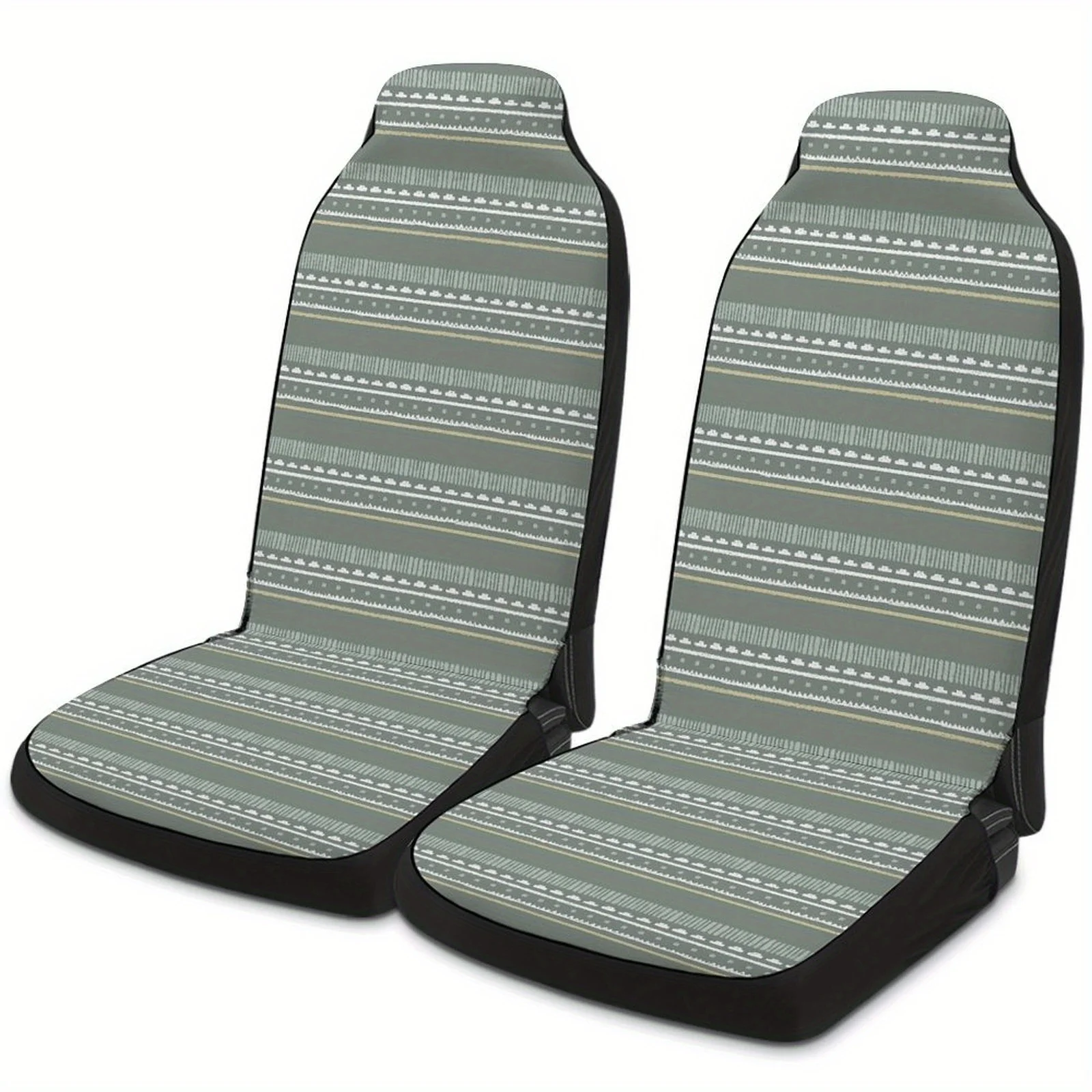 A Set Of Two Light-Colored Striped Printed Universal Single Covers Suitable For Most Car Models.