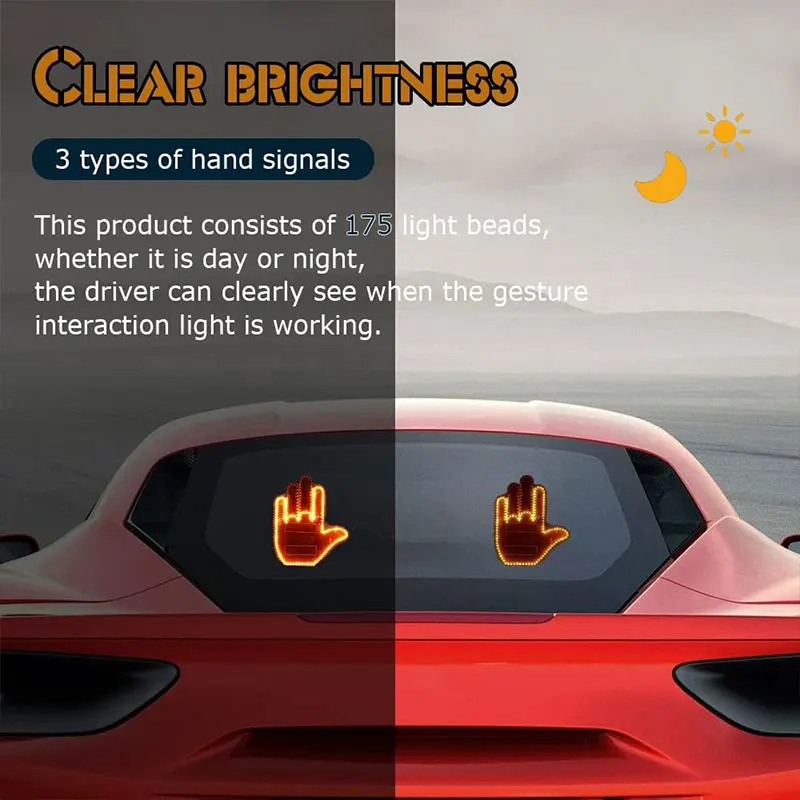 Universal Fun Car Middle Finger LED Light  with Remote Car Gadgets & Road Rage Sign Funny Rear Window Sign Car Accessories