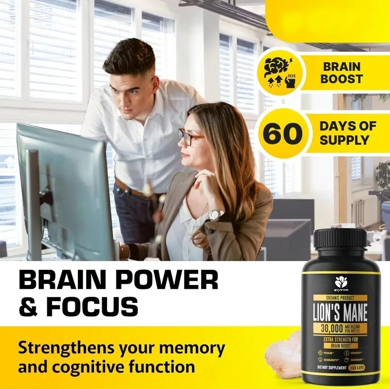 Lion Mane Supplement - Daily Mushroom Supplement for Memory, Focus, and Clarity -60 capsules