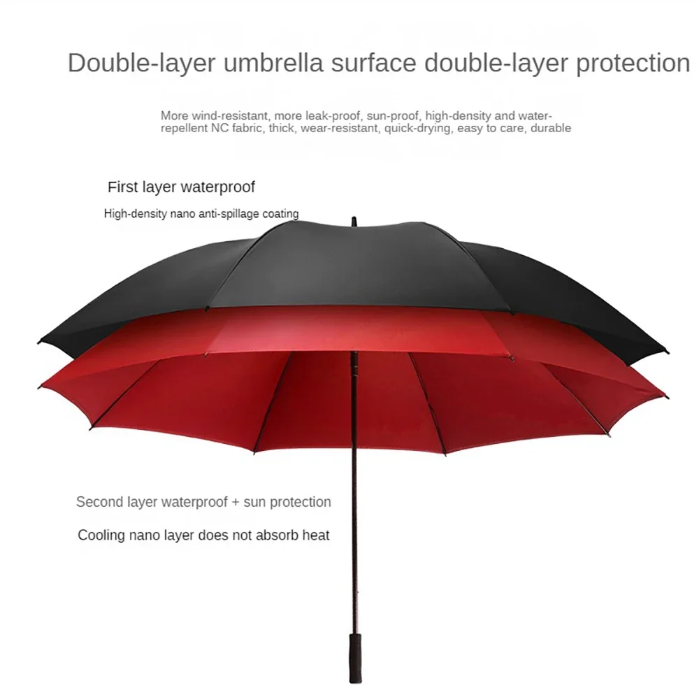 185cm Extra Large Umbrella Windproof Strong Double Layer UV Protection Parasol Men Business Big Golf Umbrella Beach Shade Travel