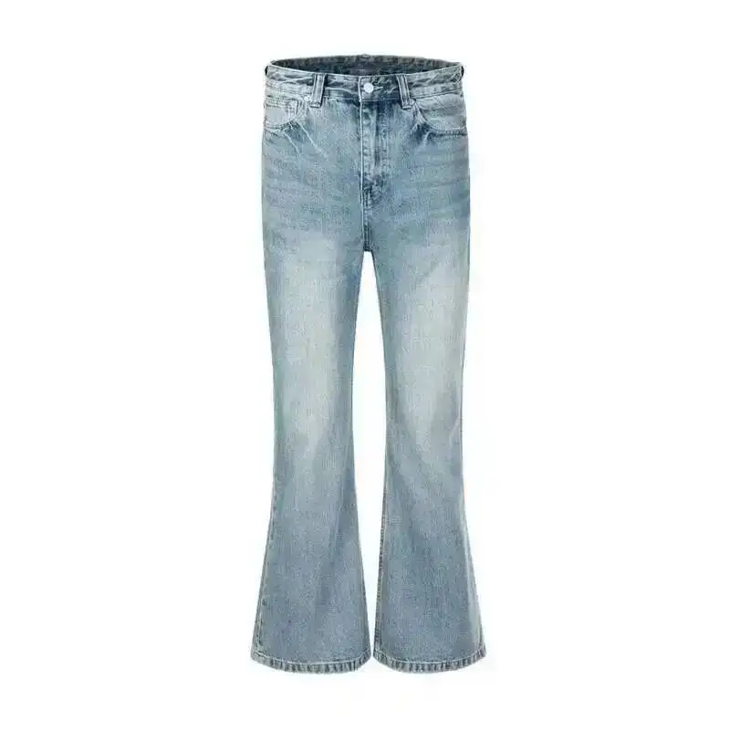 High Street Washed Distressed Micro Flare Blue Jeans 2025 Spring New Trend Vintage Simple American Denim Trousers 2J52S
