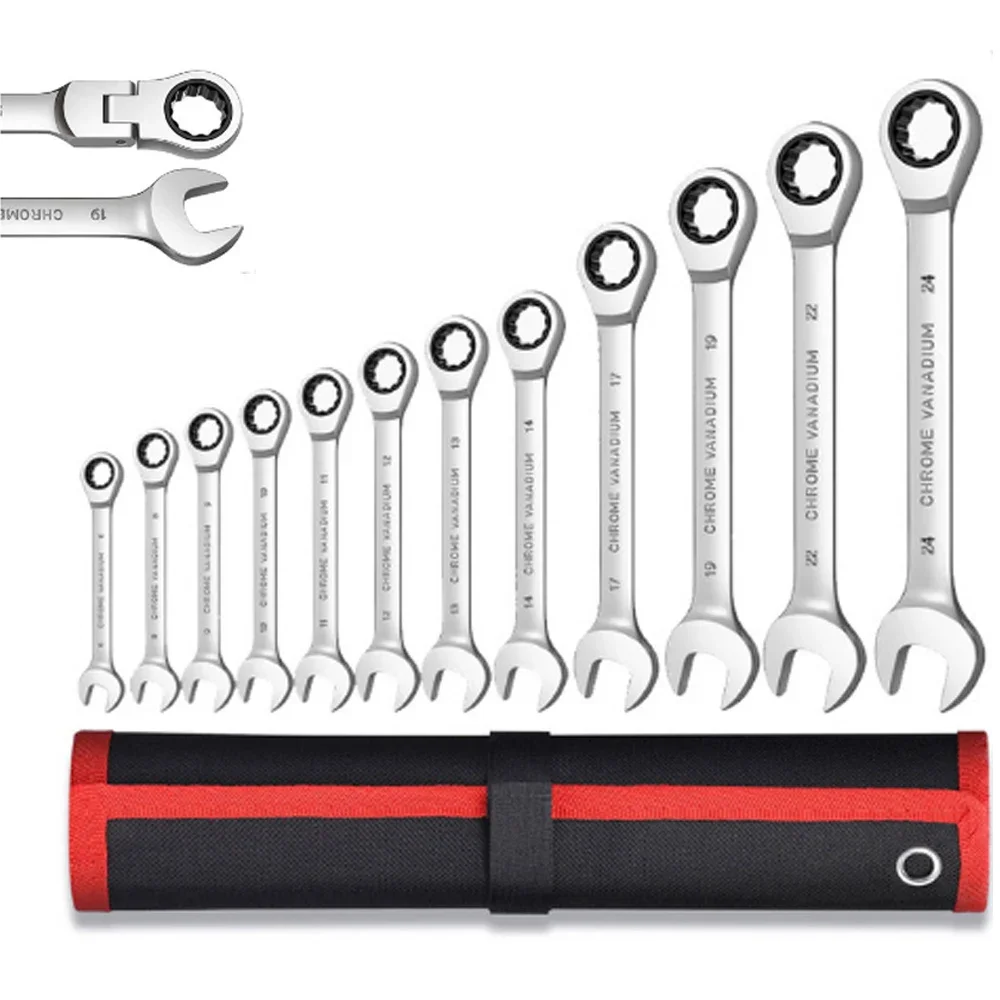 

Flex Head Ratcheting Wrench Set,Combination Ended Spanner kits, Chrome Vanadium Steel Hand Tools Socket Key Ratchet Wrench set