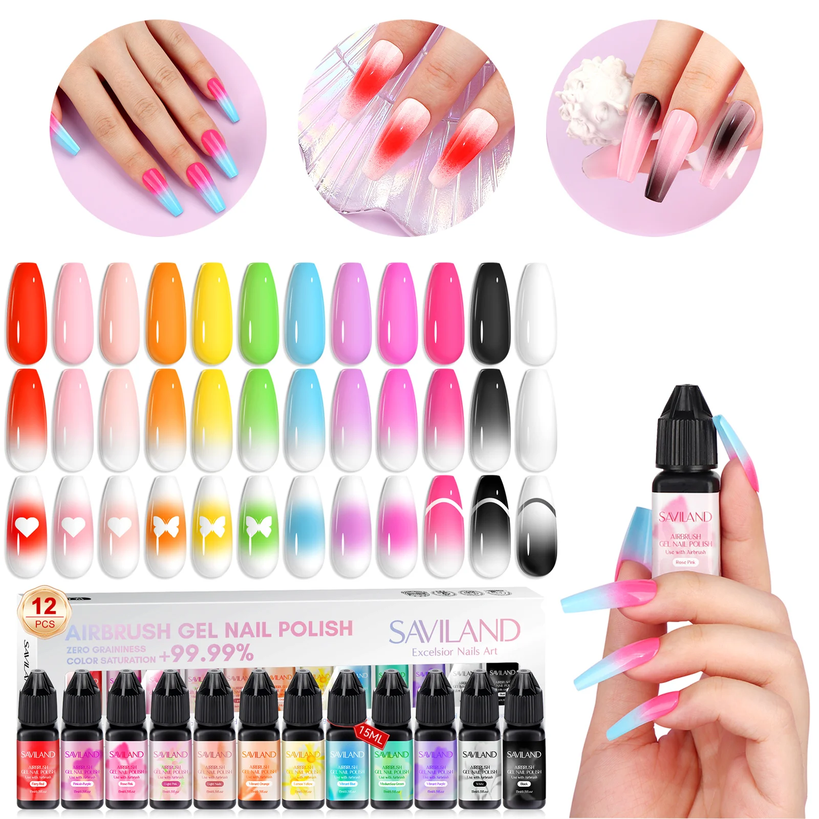 

Dilution Free Airbrush Gel Nail Polish Set 12 Colors Fine Mist Spray for Nail Art Design Salon Use