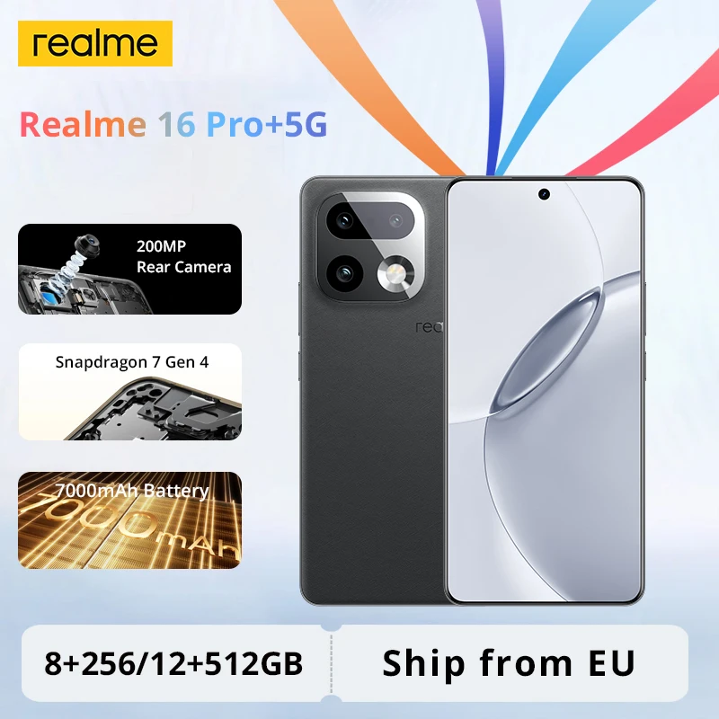 Image of 2026 Neues realme 16 Pro Plus 5G Smartphone realme 16 Pro+ Snapdragon 7 Gen 4 200MP OIS Kamera 6,8'' AMOLED 144Hz Gebogener Bildschirm 7000mAh Akku IP69K
