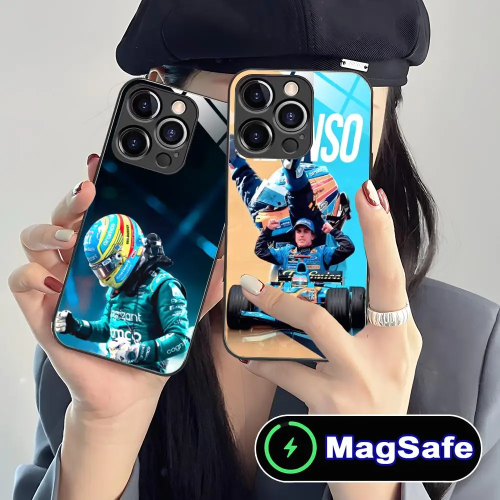 حافظة هاتف Fernando A-Alonso لهاتف iPhone 16 15 14 13 12 11 Pro Max Plus Mini MagSafe شحن لاسلكي زجاجي للهاتف الذكي جميل