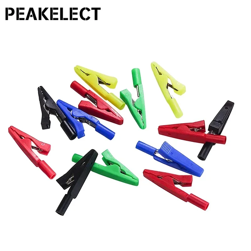 Peakelect P2009 Mini Insulated Alligator Clips with 2mm Socket Crocodile Clamp Connector 300V/10A Electrical Testing Tools