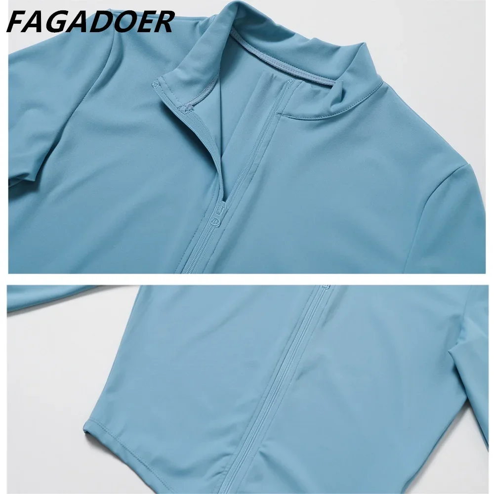 FAGADOER Candy Color Sporty 3pcs Sets Outfits Quality Stretchy Tracksuit Female Workout Street Wear Vest+Coat+Biker Shorts Suits