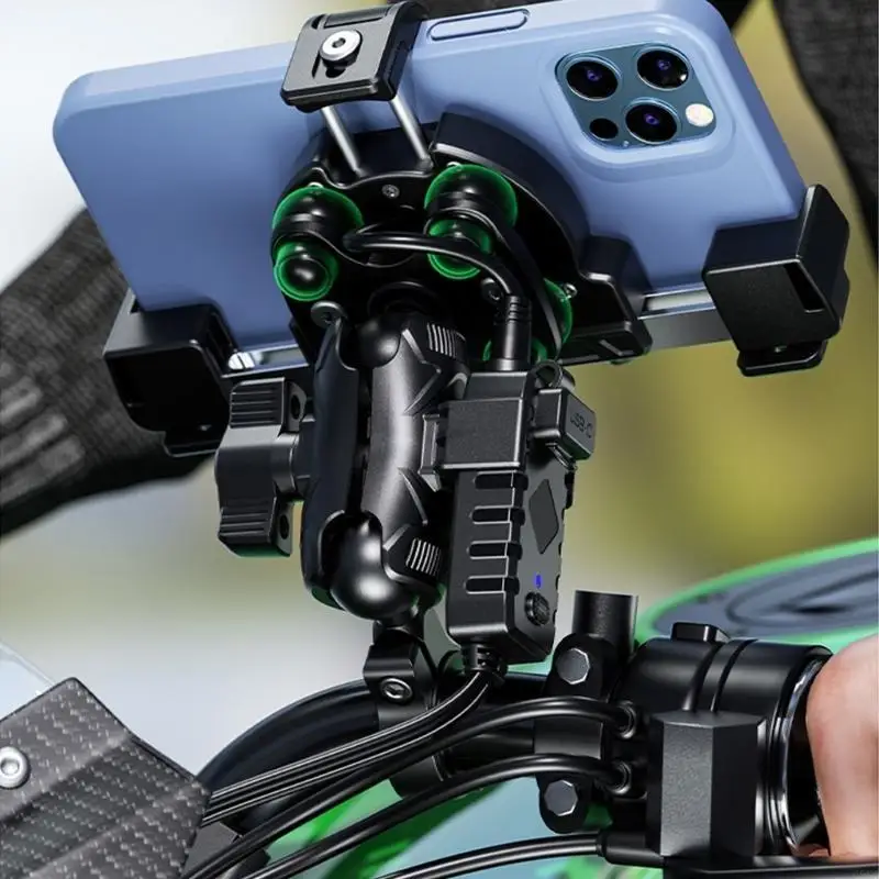 

G5GA Motorcycle Phone Mount Rearview Handlebar Mounting Clamp Holder with USB C Fast Charging for 5.4-7.2In Cellphone