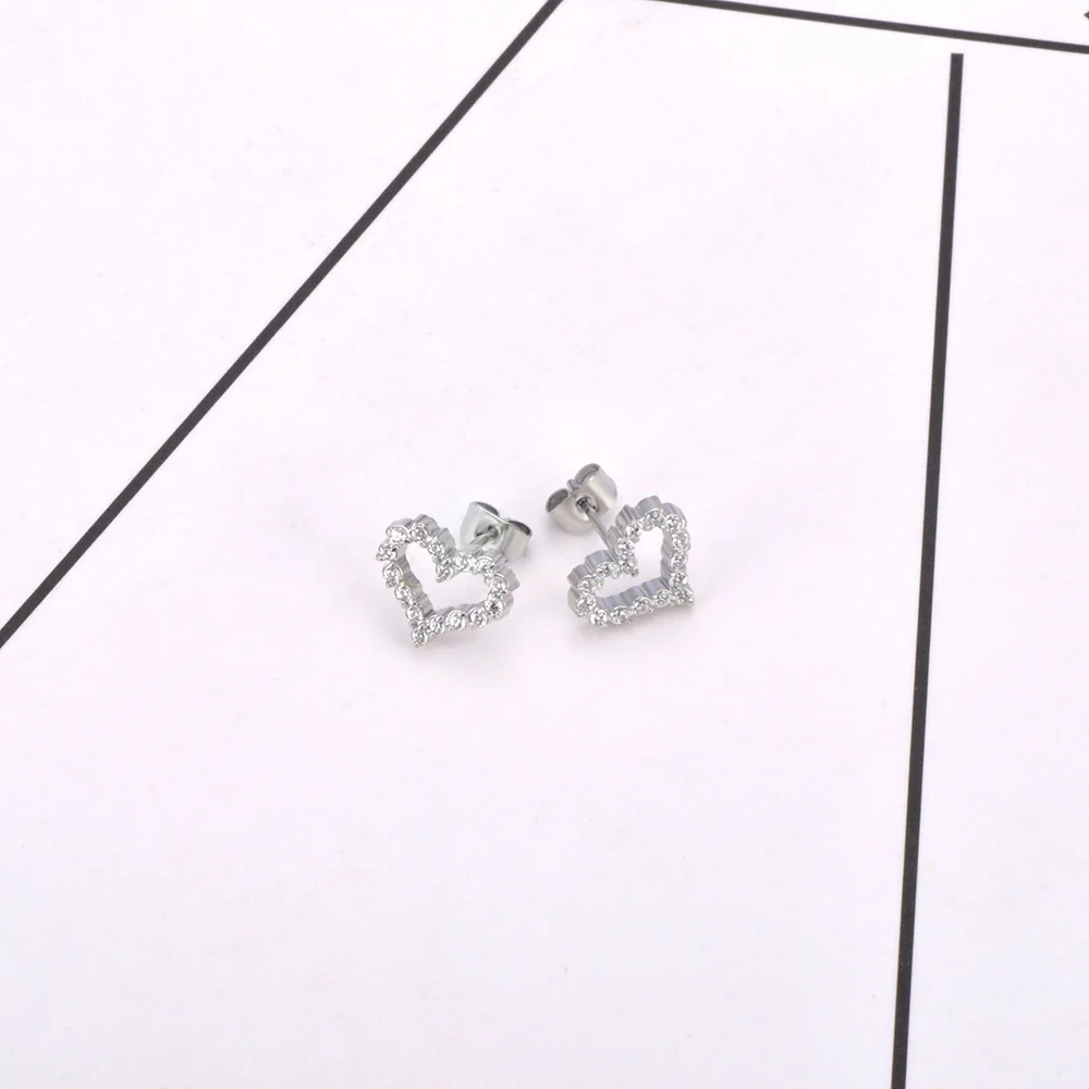 Lokaer لامعة زركون 316L الفولاذ المقاوم للصدأ القلب وأقراط رائعة عالية الجودة موضة حجر الراين مجوهرات E24107 #4