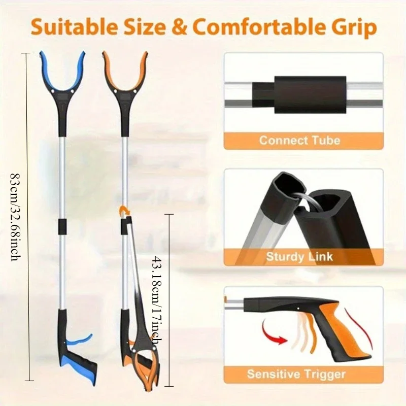 32-Inch Heavy Duty Garbage Grabber with 360° Rotating Clamp - Lightweight, Ideal for Seniors & Outdoor Use, laugage foldable image 5