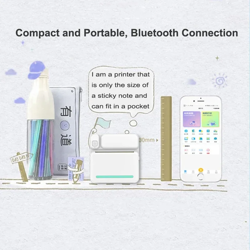 Mini Sticker Printer Portable Thermal Bluetooth Printer Inkless Pocket Printer for Notes Photos Label Memo Wrong Question Print